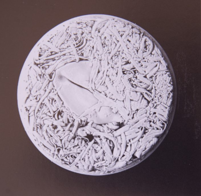 "Dauno" 1988, scultura in maiolica, diametro cm 60